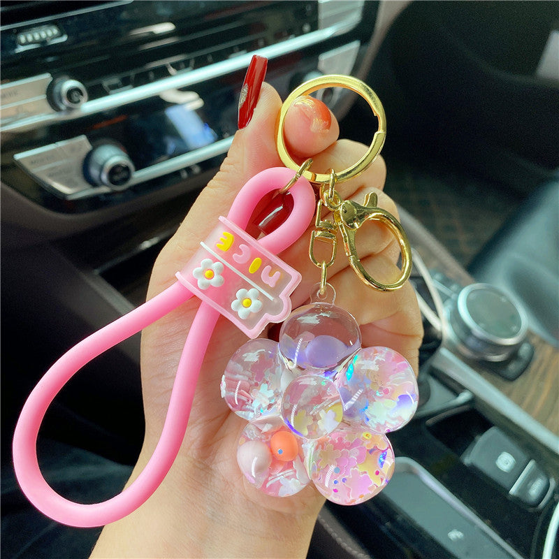 Wholesale Acrylic Sunflower Into Oil Liquid Drift Bottle Keychain